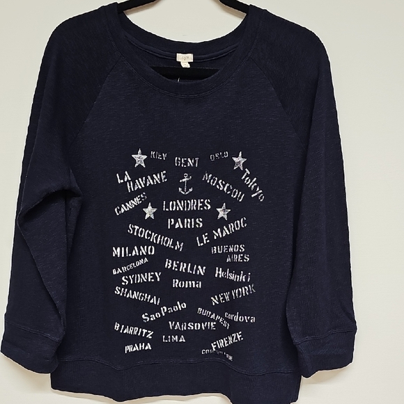 J. Crew Tops - J. Crew Port of Call, Slub Cotton Sweatshirt, City Names, Navy Blue, Sz L, NEW